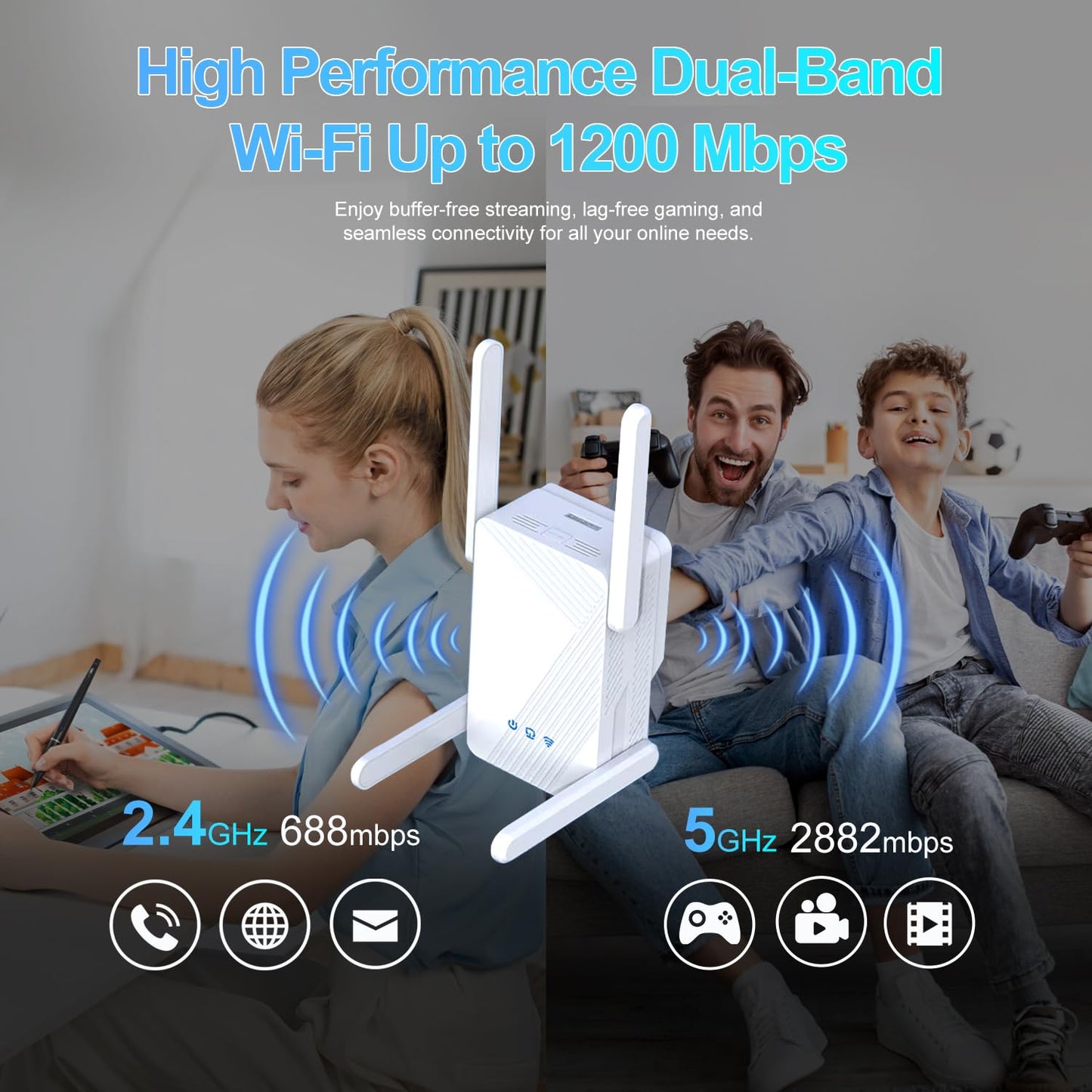 Foootcu BE3600 Wi-Fi 7 Range Extender RE223BE w/Ethernet Port | 3.6 Gbps Dual-Band Wireless Repeater | Internet Signal Booster for Home | Up to 2400