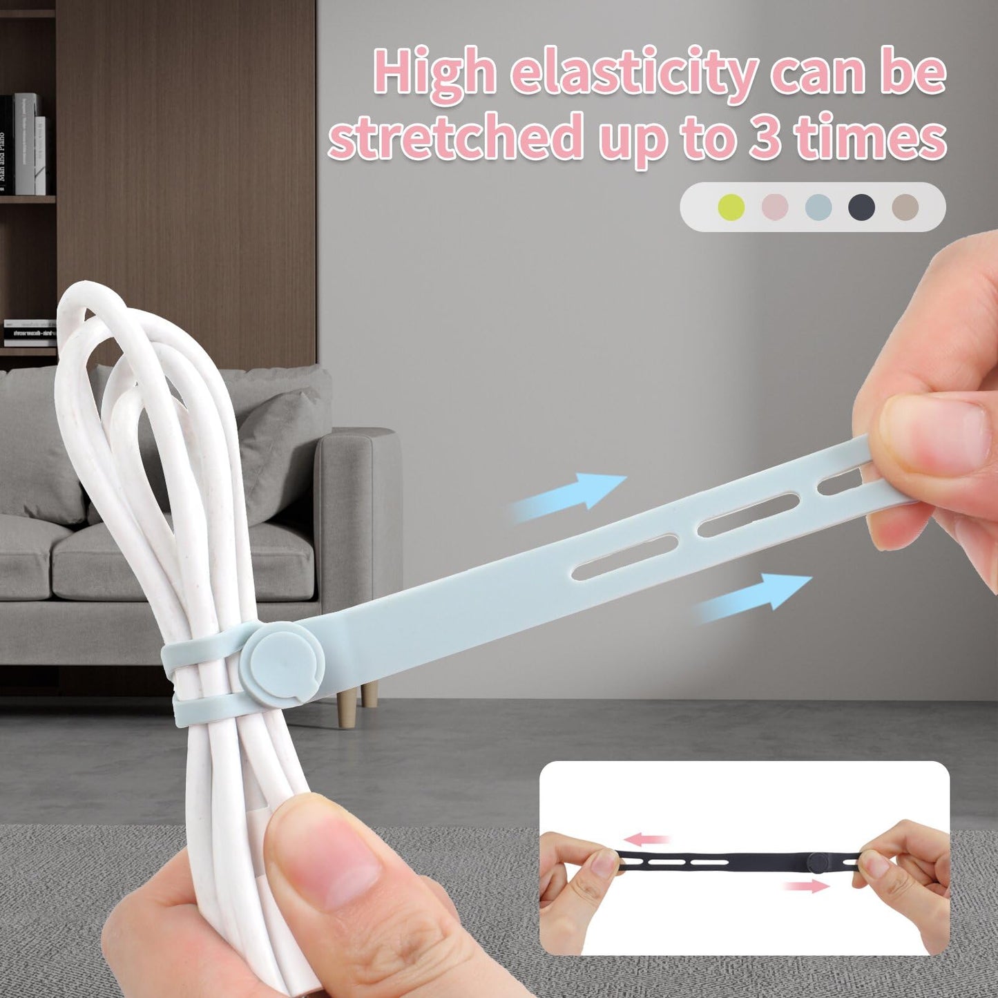 Oligei 25 Pcs Silicone Cable Ties, Cable Ties Reusable, High Elasticity Cord Wraps for Electrical Cords, Cord Organizer for Earphone, Phone
