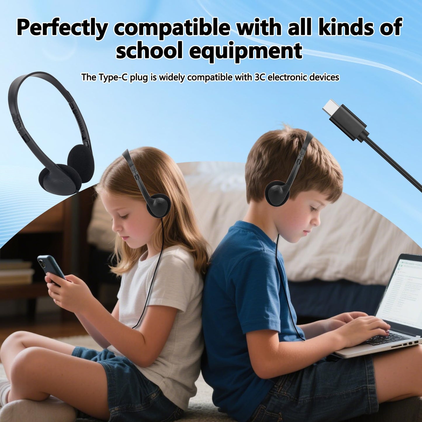 TJZXGUI USB Type C Headphone Bulk 25 Pack for Kids School Classroom,On-Ear USB C Headphones for Boys Girls Students Tablet Travel Computer Smartphones