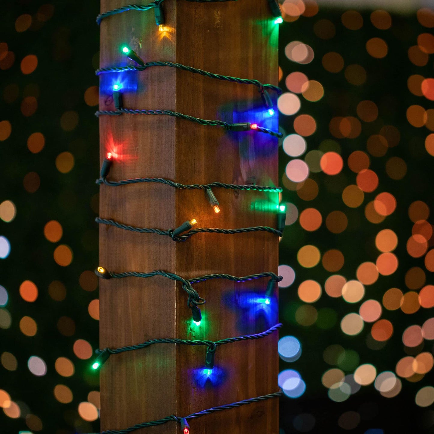 Novelty Lights 17ft 50 LED Multicolor Christmas Lights Outdoor/Indoor, 4" Spacing, Green Wire String Lights for Festive Xmas Lighting, IP55, UL