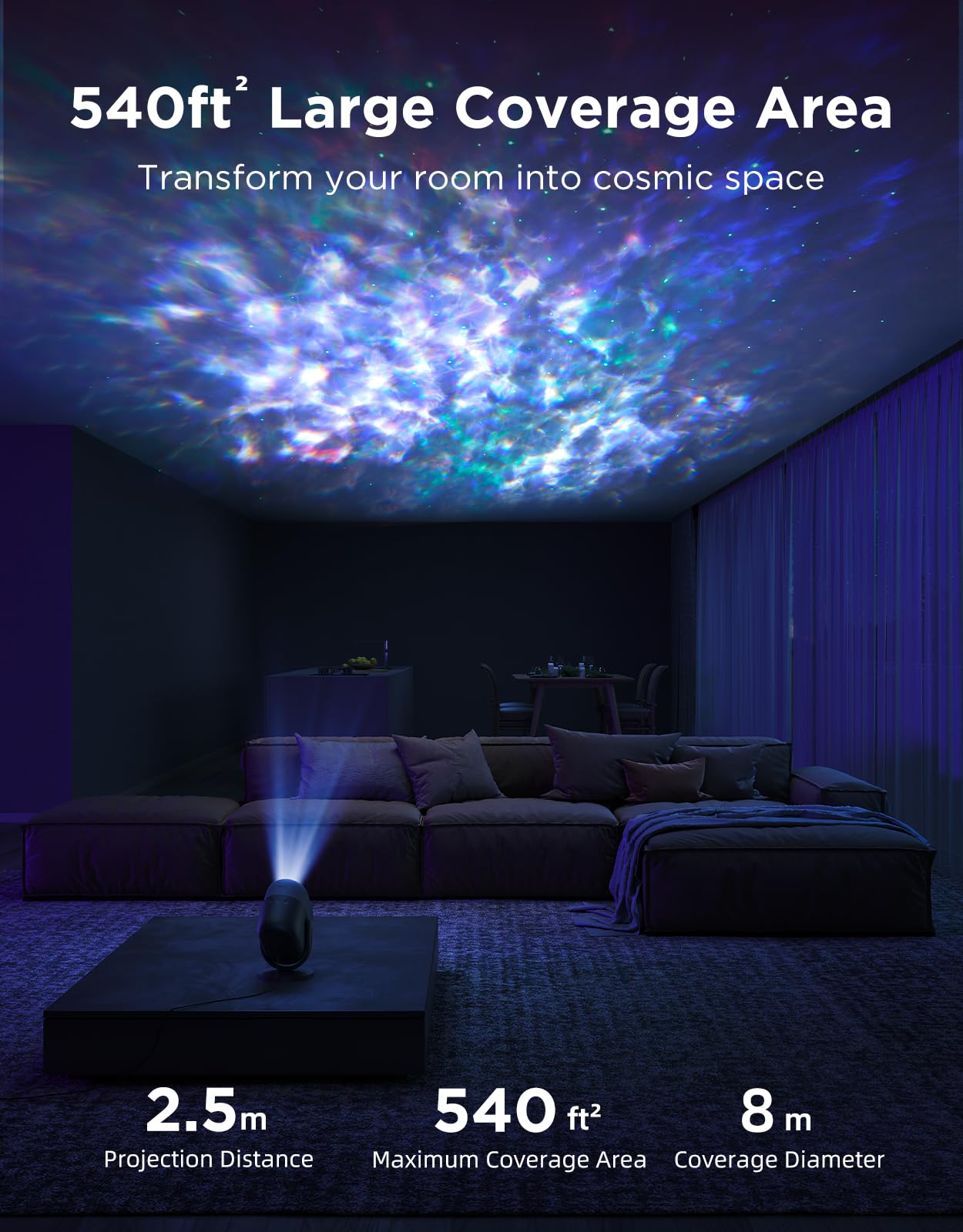 Govee Star Projector Lights, 7-Zone Colorful Nebula Effect, Compatible with Matter, 540ft² Coverage, LED Ceiling Lights for Bedroom, 50+ Scenes, 18