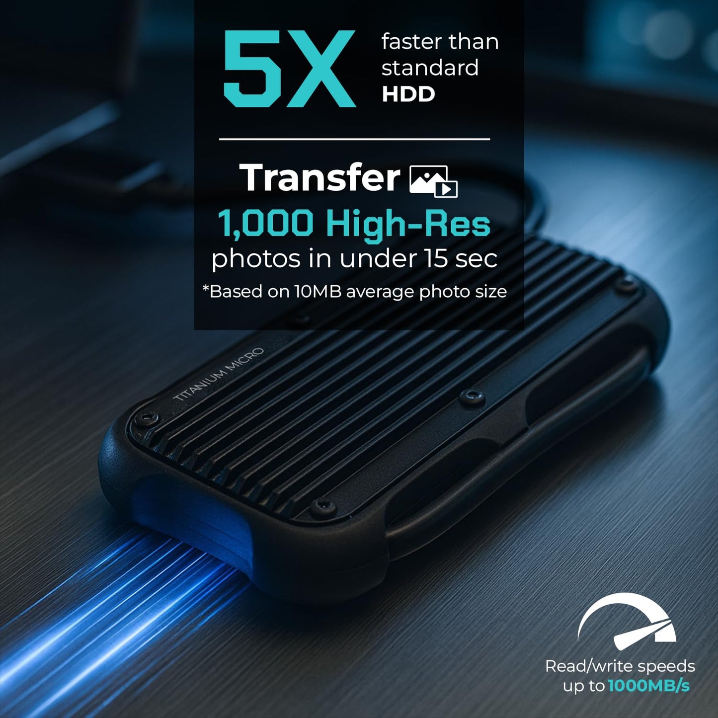Titanium Micro External SSD 1TB - Mercury Portable SSD, Up to 1000MB/s, USB 3.2 Gen 2 USB-C USBA, Rugged IP66 Water Resistance, Drop Proof, External