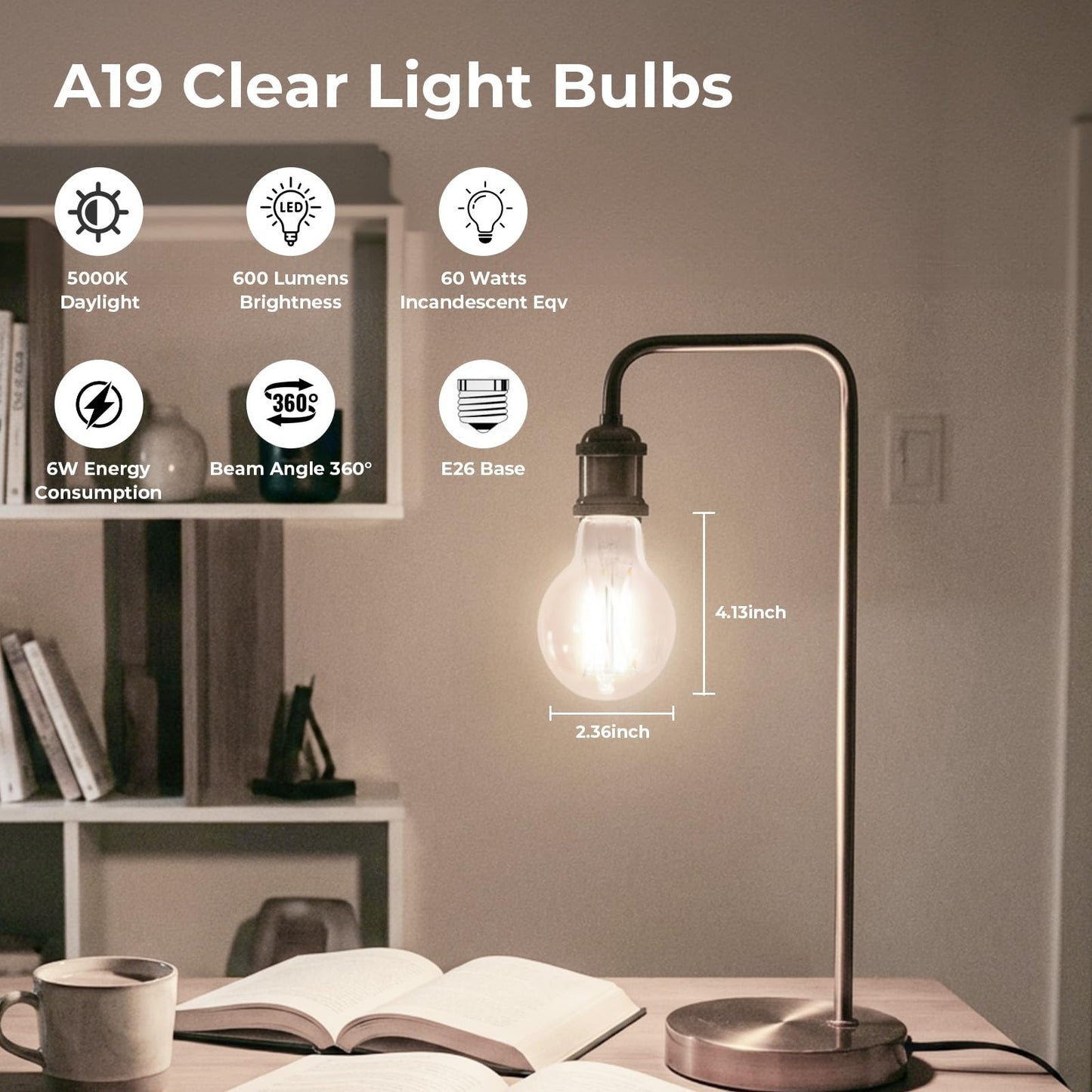 GvvooHome Stepless Dimmable A19 E26 LED Edison Bulbs, 60 Watt Equivalent