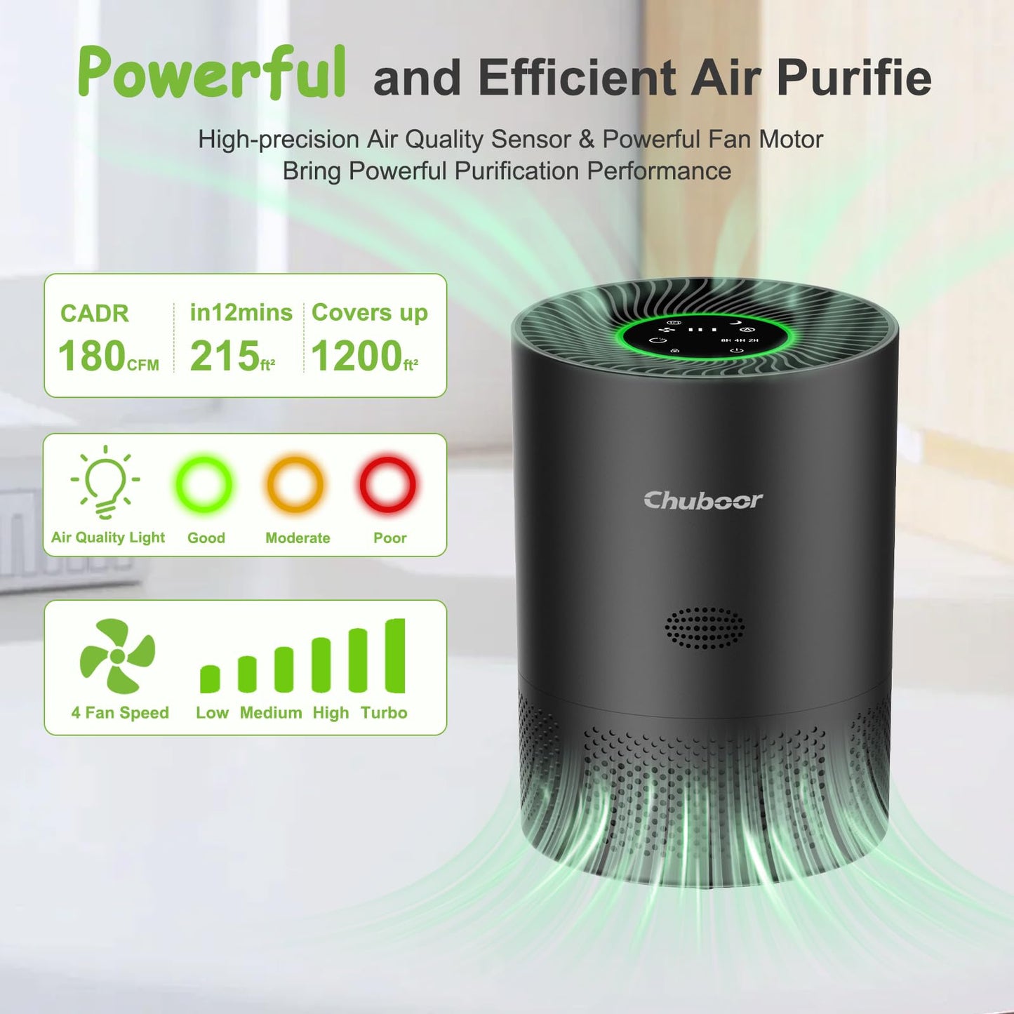 Air Purifiers for Home Large Rooms, H13 True HEPA with Timer