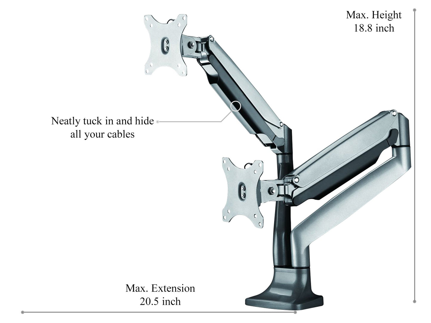 TechOrbits Universal Desk Mount for Dual Monitor - Fits Two 13-30" Monitors with Swivel & Clamp
