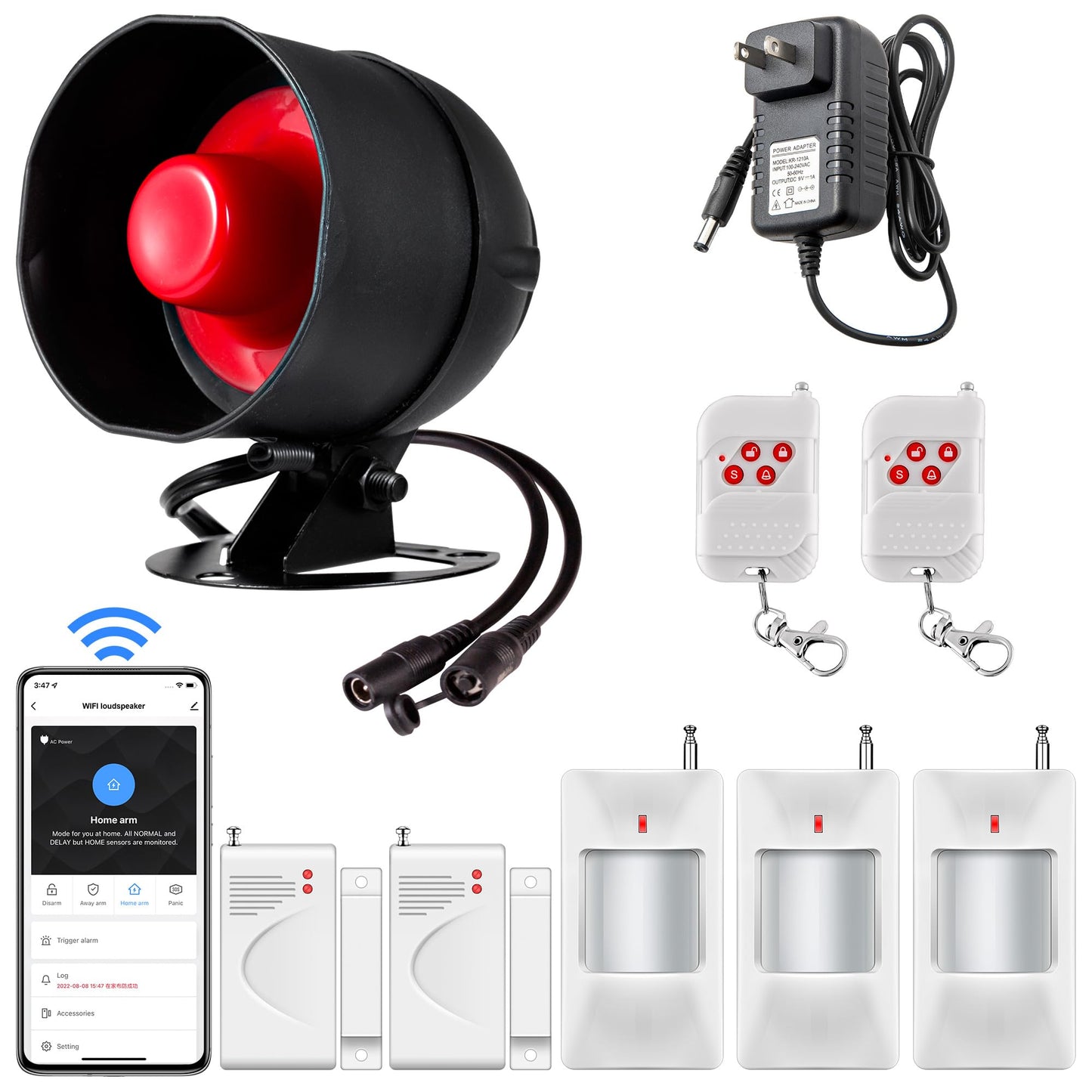WiFi Alarm Home Security System, Wireless Alarm System with Loud 120dB Motion Sensor Siren, Window Door Alarms Sensor, Remote Control for Shed Garage
