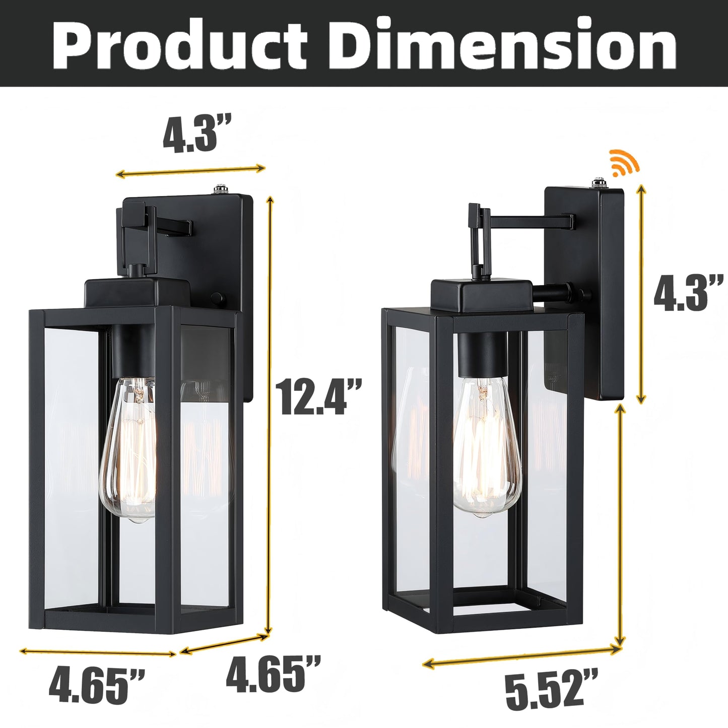 2 Pack 12 Inch Outdoor Wall Lights Dusk to Dawn,Exterior Sconce Lights with Sensor Photocell Black Wall Lantern for Porch Patio Garage Dusk to Dawn