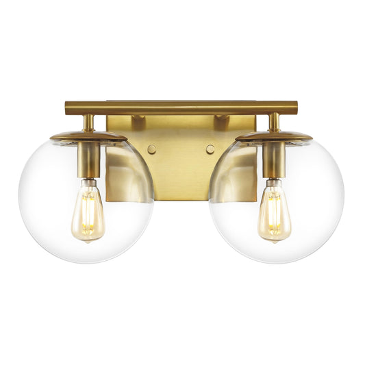 SAFAVIEH Lighting Collection Severa Brass/Clear Glass Globe Shade 2-Light Wall Sconce Light Fixture, Ideal for Bathroom, Entryway, Vanity, Foyer