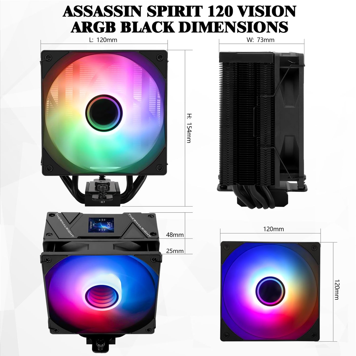 Thermalright Assassin Spirit 120 Vision ARGB Black CPU Cooler with 1.54-inch 240*240 Resolution IPS Display LCD Screen,Computer CPU Air Cooling