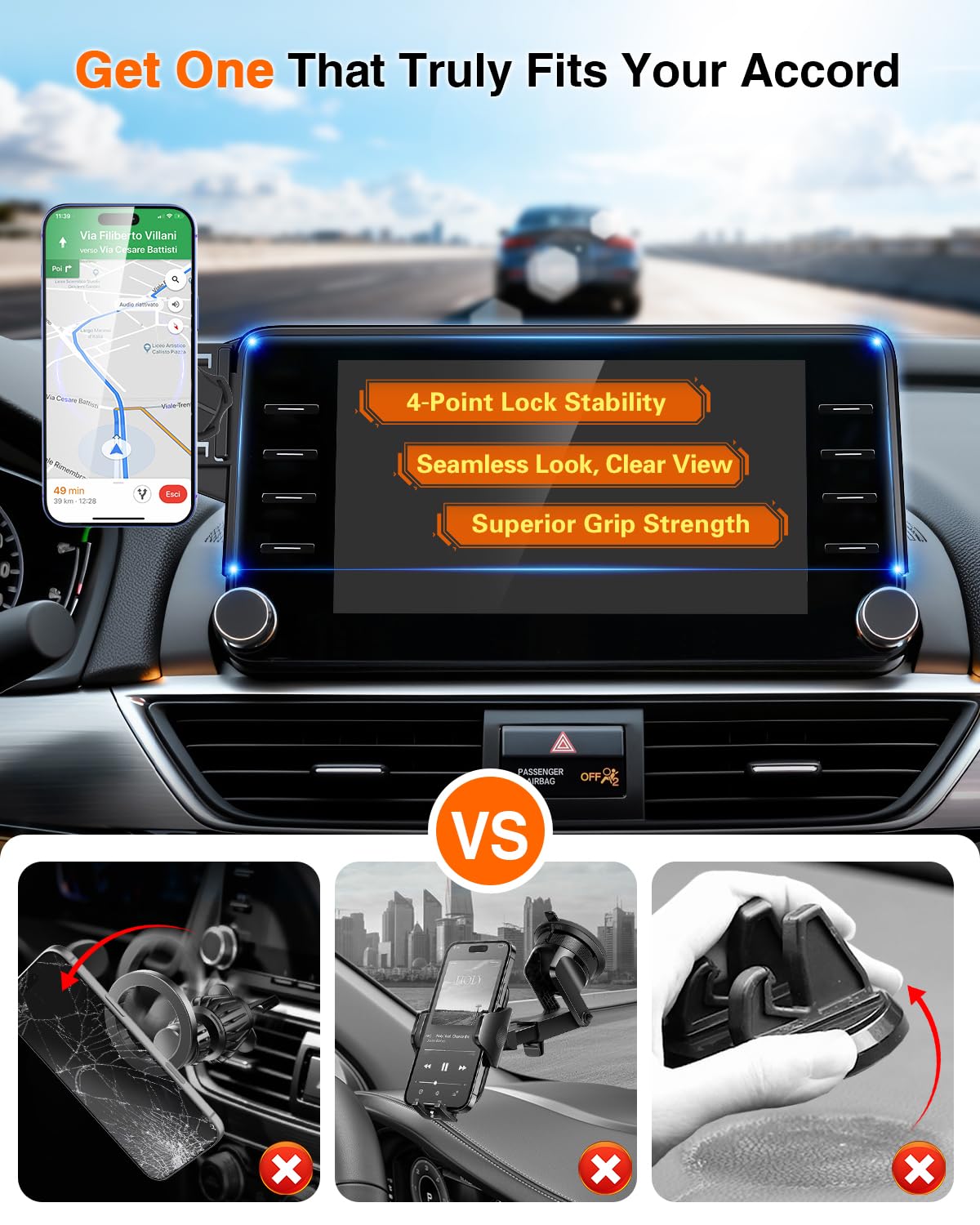 Magnetic Phone Holder for Honda Accord 2018 2019 2020 2021 2022 (10th Gen): for Magsafe Car Screen Mount Accessories Compatible with Touchscreen, All