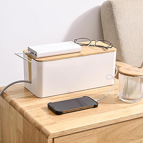 MAXTBEE Cable Management Box,Wooden Style Large Cable Organizer Box for Office and Home,Cable Organizer Box with Proof Lock for Baby-Pets,Wood