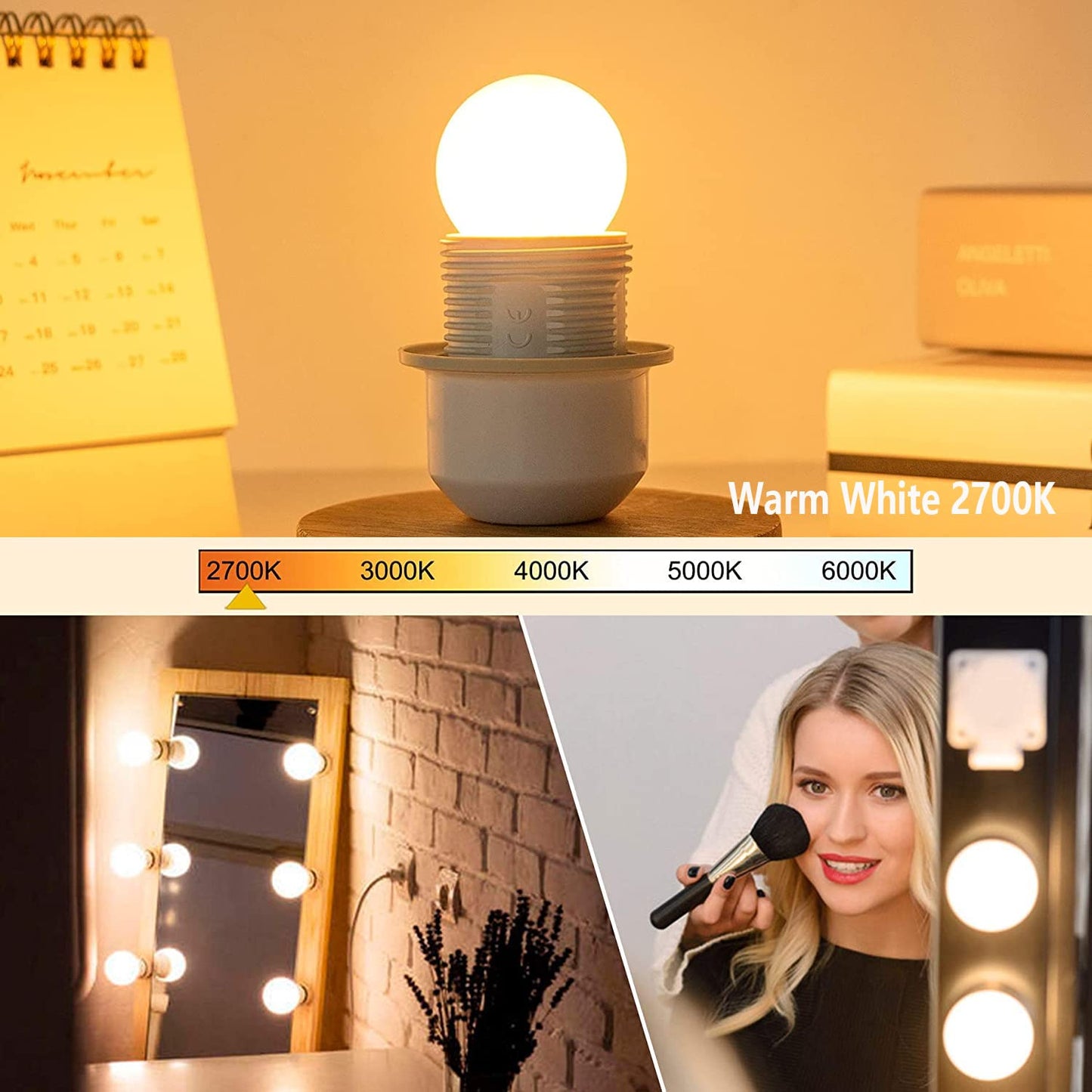G40 E26 LED Bulbs, 1.5W Low Watt, 2700K Warm White, Night Light, 6Pack