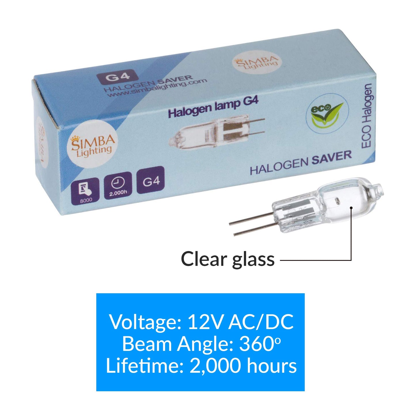 Simba Lighting Halogen G4 T3 10W 120lm Bi-Pin Bulbs 12V JC, 2700K, 10 Pack