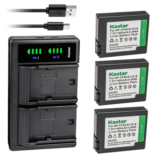 Kastar 3-Pack NP-FF50 Battery and LTD2 USB Charger Compatible with Sony DCR-PC106, DCR-PC106E, DCR-PC107, DCR-PC107E, DCR-IP1, DCR-IP1E, DCR-IP1K