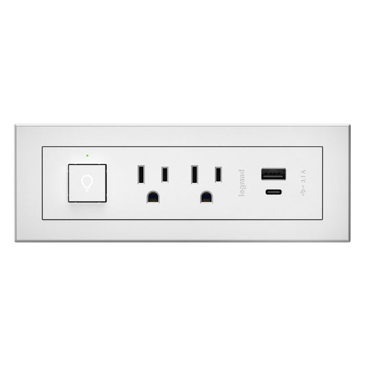 Legrand Wiremold RDSZCWH10 radiant Furniture Power Center with USB and Switch, Recessed Power Strip, 2 Outlets, Type A/C USB, 10 Foot Cord, White