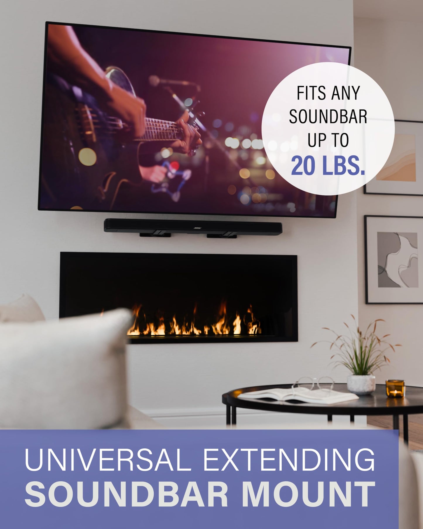 Sanus Universal Extendable Soundbar Wall Mount - Compatible with Most Soundbars, Under TV Speaker Mounts for an Easy & Secure Installation of Your