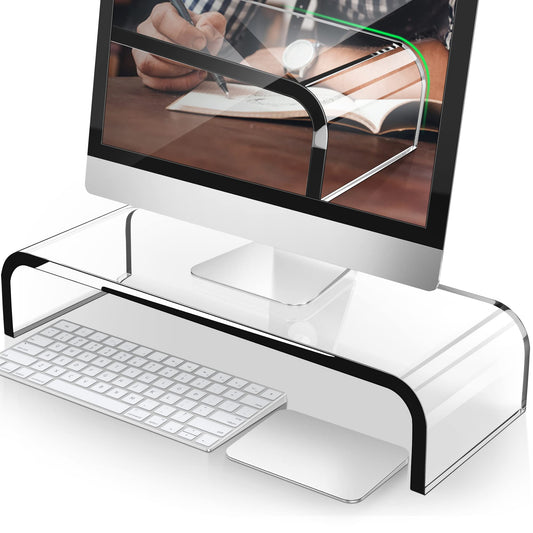 AboveTEK Acrylic Monitor Stand, Premium Large Monitor Riser 20 inch, Crystal Clear Acrylic Computer Stand Laptop Desk Stand for Home Office Printer TV