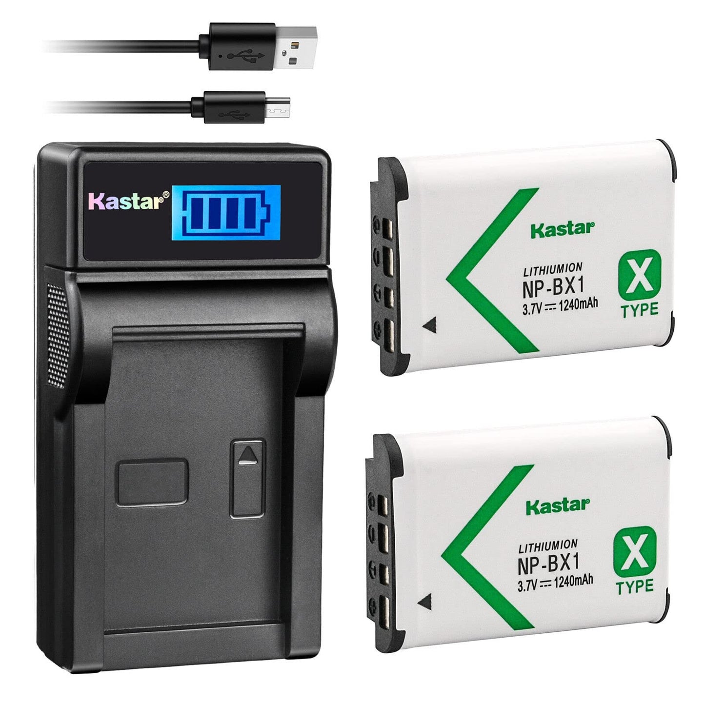 Kastar Battery (X2) & LCD Slim USB Charger Replacement for Sony NP-BX1 Cyber-Shot DSC-HX50V HX300 RX1 RX1R RX100 RX100 II RX100M II RX100 III RX100M3