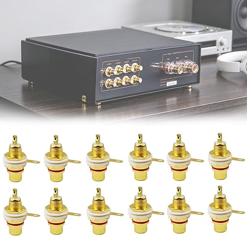 Bntyok 12 Pack Solderable RCA Panel Mount Female Jack, Gold Plated Chassis Socket Connector for Amplifier Terminal