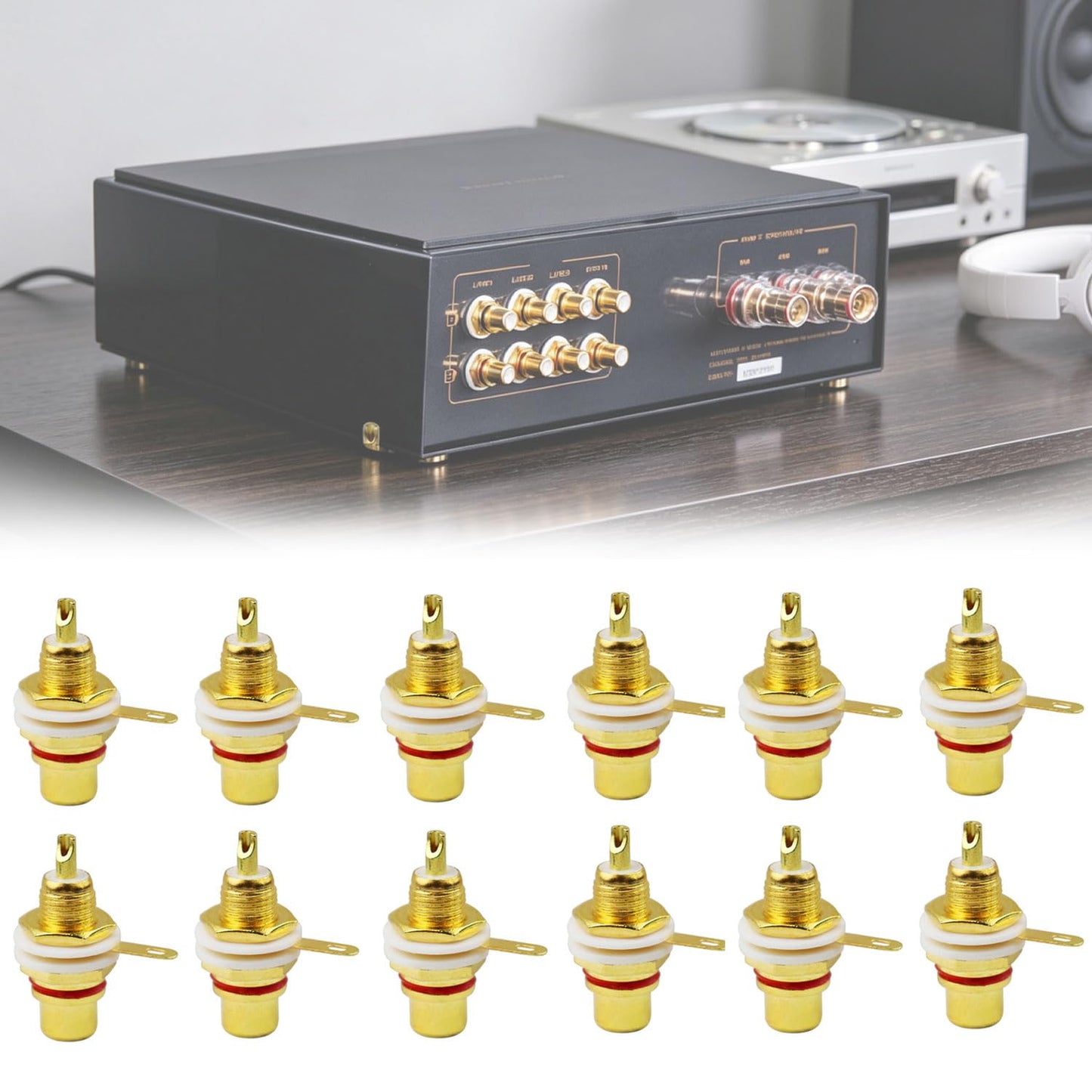 Bntyok 12 Pack Solderable RCA Panel Mount Female Jack, Gold Plated Chassis Socket Connector for Amplifier Terminal