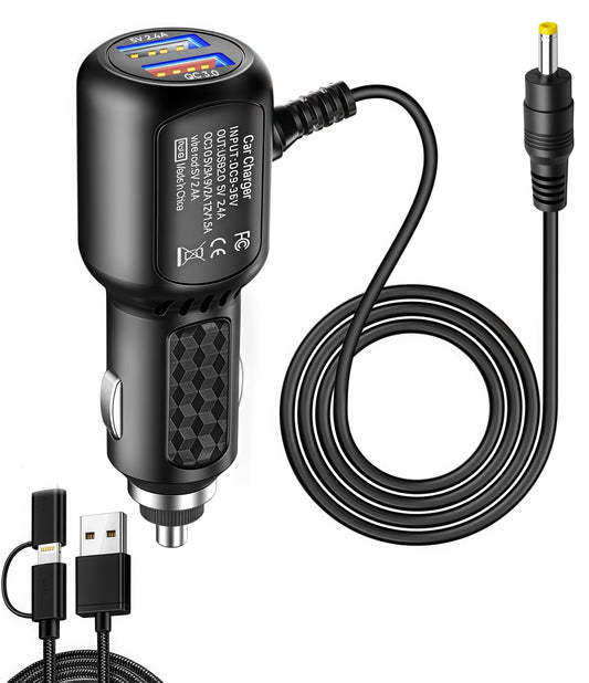 DC 12V Car Charger for Portable DVD Player,Replacement Car Cigarette Lighter Adapter Power Cord for Sylvania/DBPOWER/UEME/HDJUNTUNKOR/DRJ,Dual Port