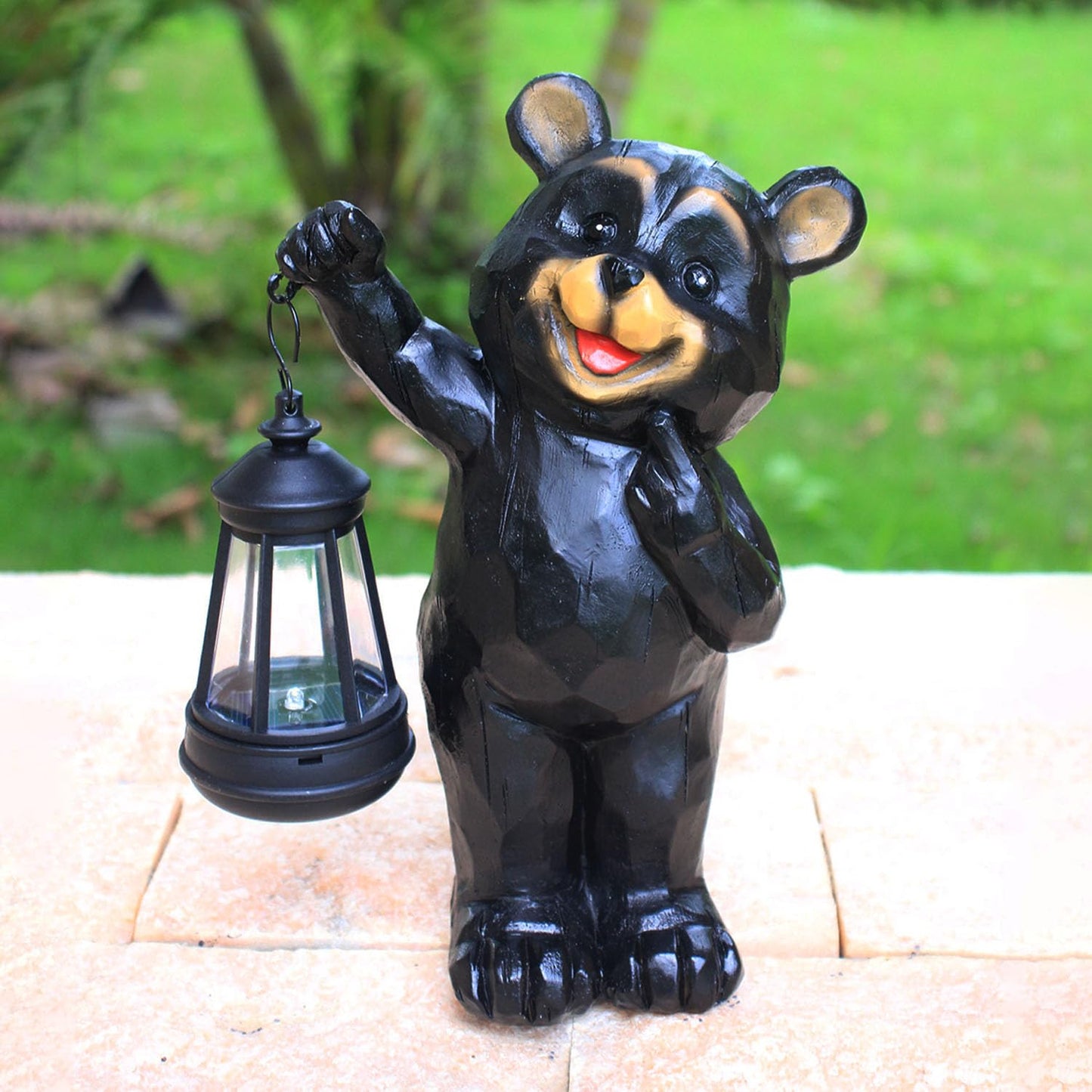 Yewanye Garden Statues Bear Solar Figurine Lanterns Outdoor Waterproof Lights, Yard Decorations, Garden Decor Unique Birthday Housewarming Gifts