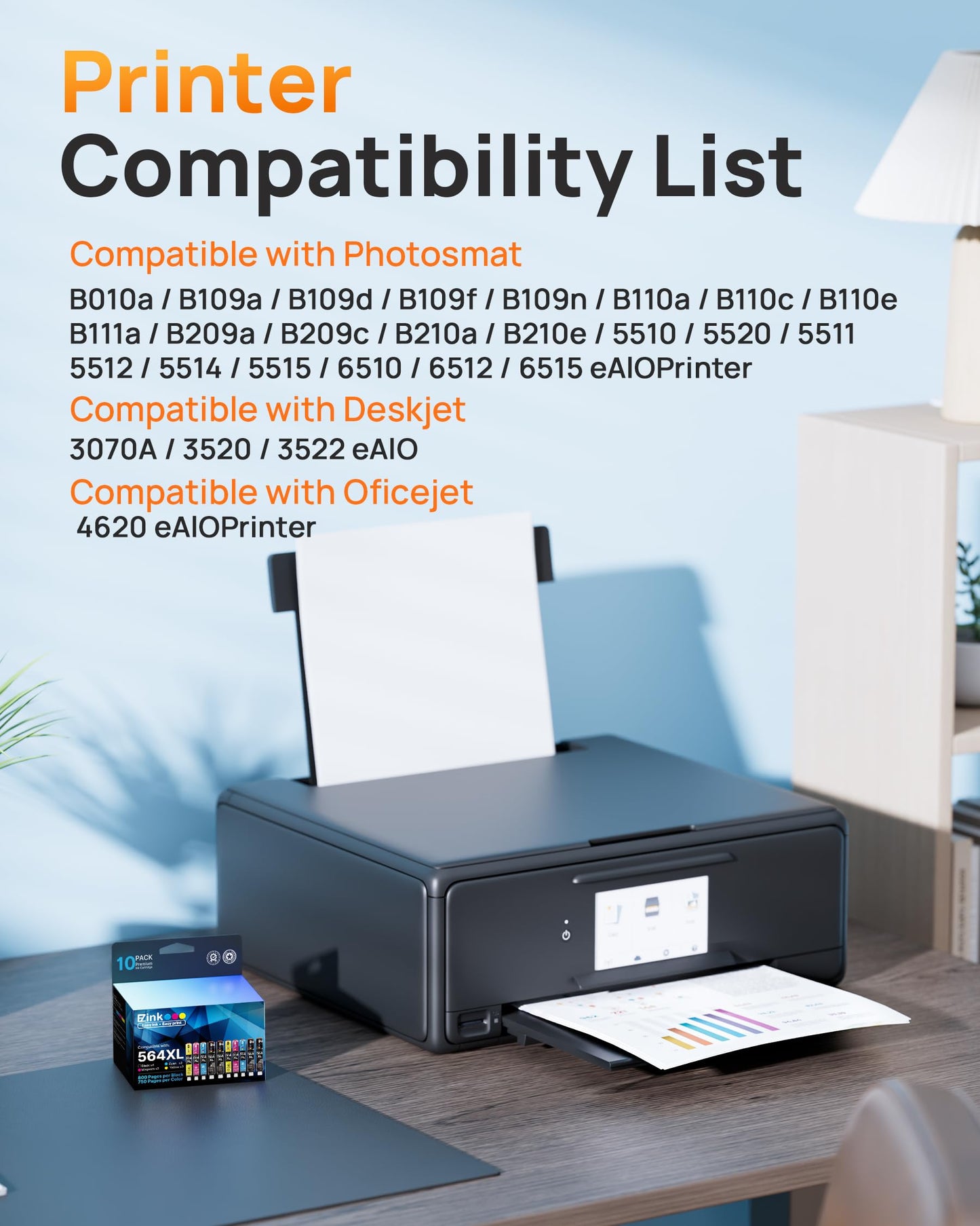 E-Z Ink Compatible 564xl Ink cartridges for hp Printers Replacement for hp 564 Ink cartridges Combo Pack Black and Color for PhotoSmart 7520 7510 6510