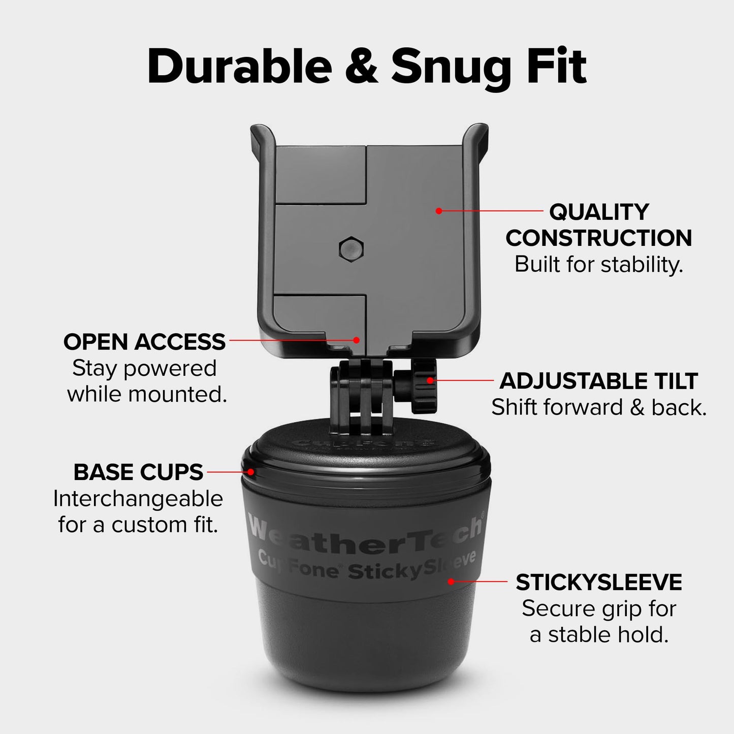 WeatherTech CupFone, Universal Cup Holder Phone Mount for Cars - Adjustable & Secure Fit with Open Access for Charging - Compatible with iPhone
