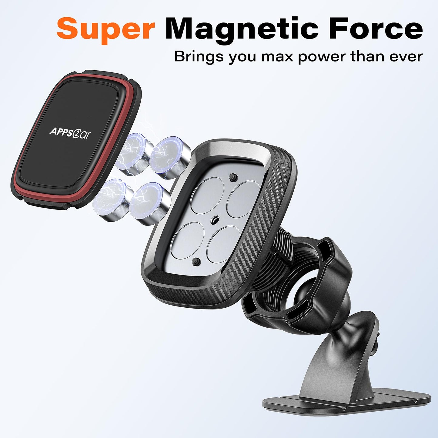 [2 Pack] Magnetic Phone Holder for Car, APPS2Car Dashboard Magnetic Car Phone Holder Mount with Strong VHB Adhesive Mounting, Requires Metal Plate