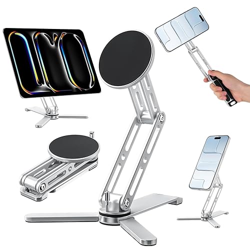 Eupterosaur Magnetic Phone Tripod Stand with Anti Slip Silicone,Height Adjustable,360° Rotating Phone Holder,Portable Tablet Stand,Foldable ipad