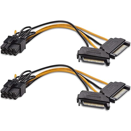 GGZZ 15 Pin SATA Male to 8 Pin (6+2 Pin) PCI-Express Female Video Card Power Adapter Cable (2Pack/8inch)