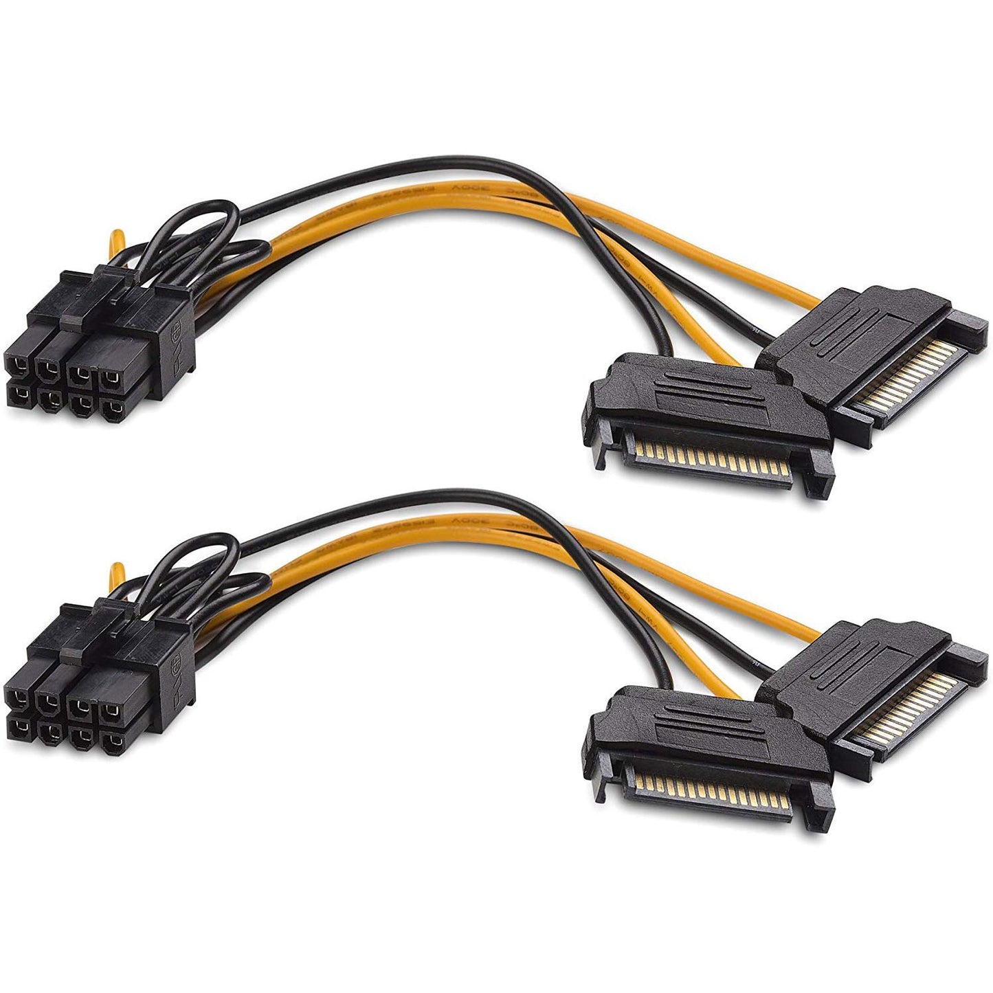 GGZZ 15 Pin SATA Male to 8 Pin (6+2 Pin) PCI-Express Female Video Card Power Adapter Cable (2Pack/8inch)