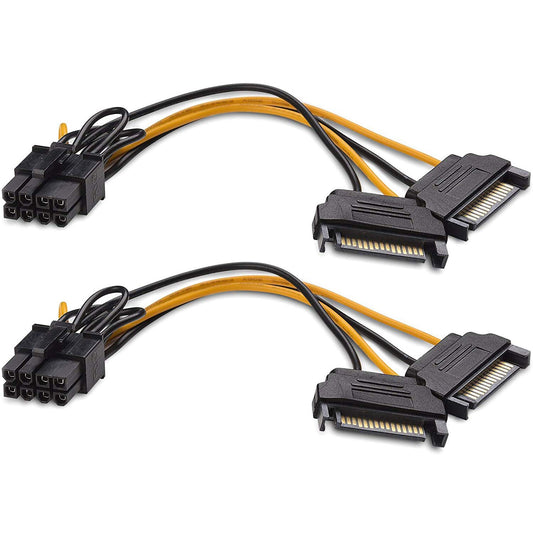 GGZZ 15 Pin SATA Male to 8 Pin (6+2 Pin) PCI-Express Female Video Card Power Adapter Cable (2Pack/8inch)