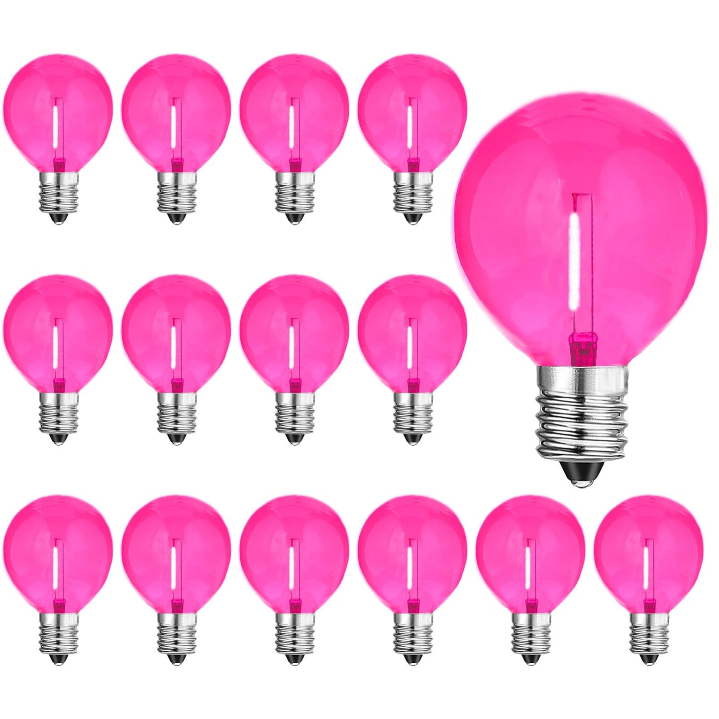 G40 Pink LED Replacement Light Bulbs - 1W LED Filament Bulb, Shatterproof Waterproof Outdoor String Lights, Decorative Globe Night Light, E12/C7
