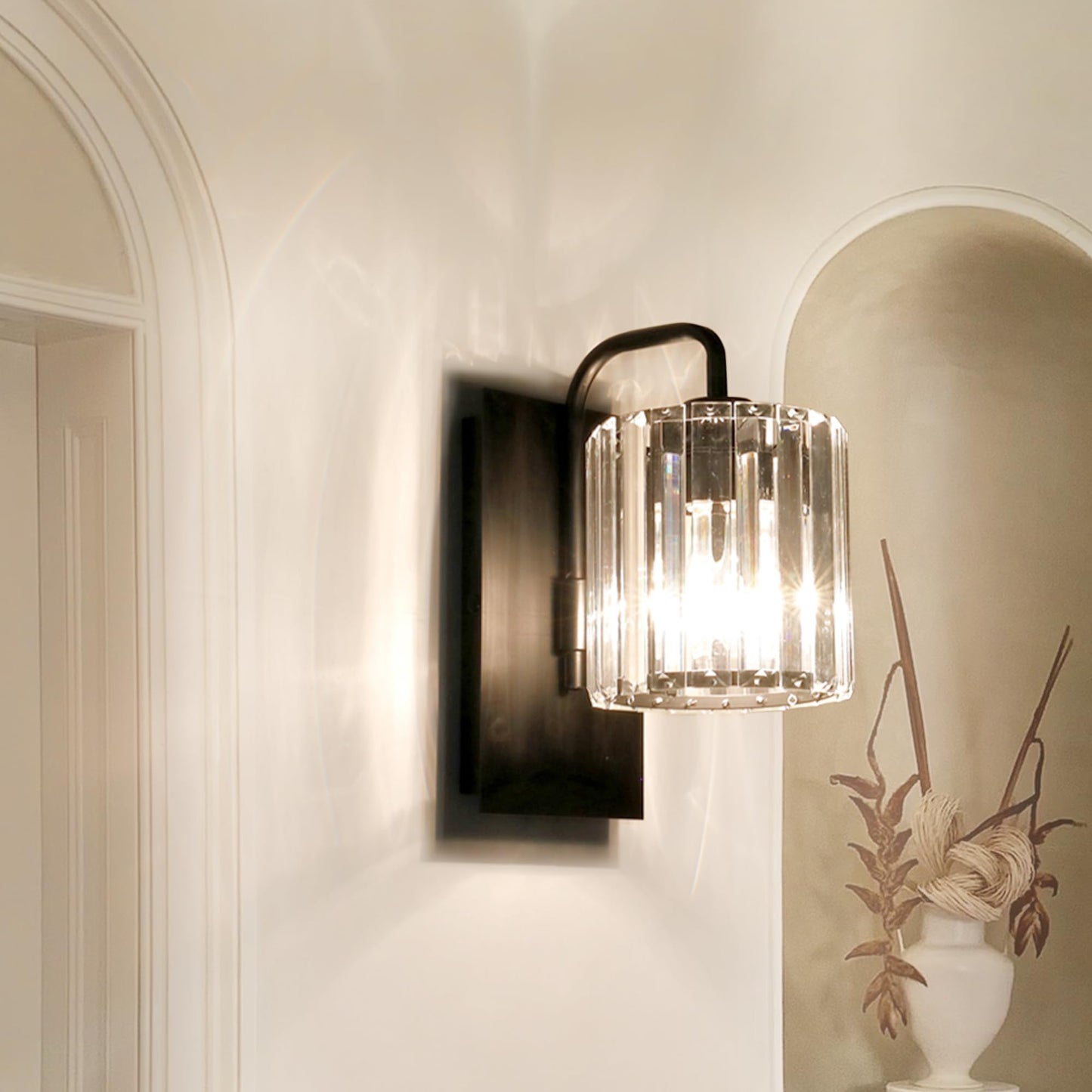 Grneric Crystal Wall Sconces,Black Sconce Wall Light Fixtures Modern Sconces Wall Lighting Single Indoor Wall Sconce for Living Room Bathroom Hallway