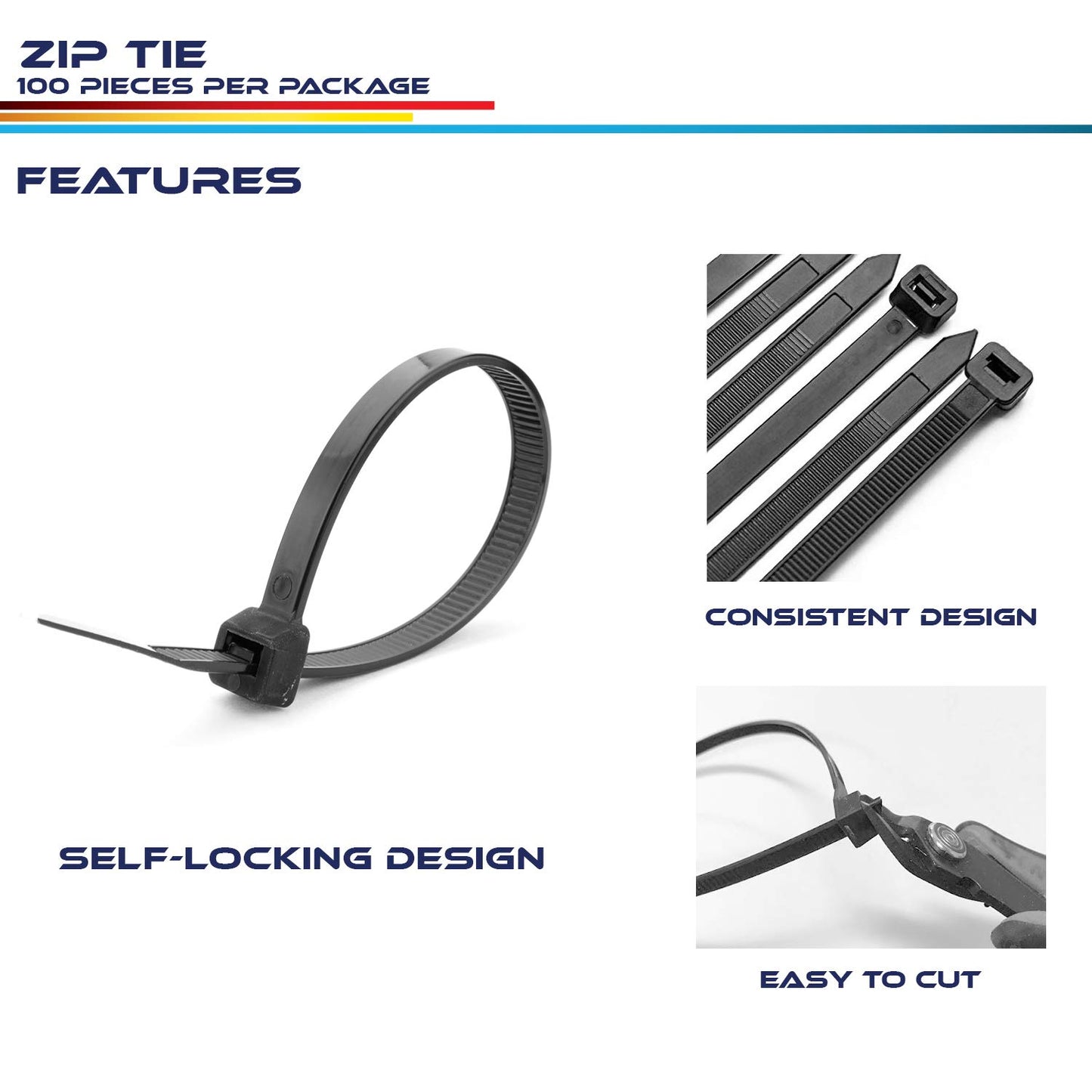 Windscreen4less 100 Pieces Black 8" Heavy Duty Zip Ties,Nylon Cable Ties