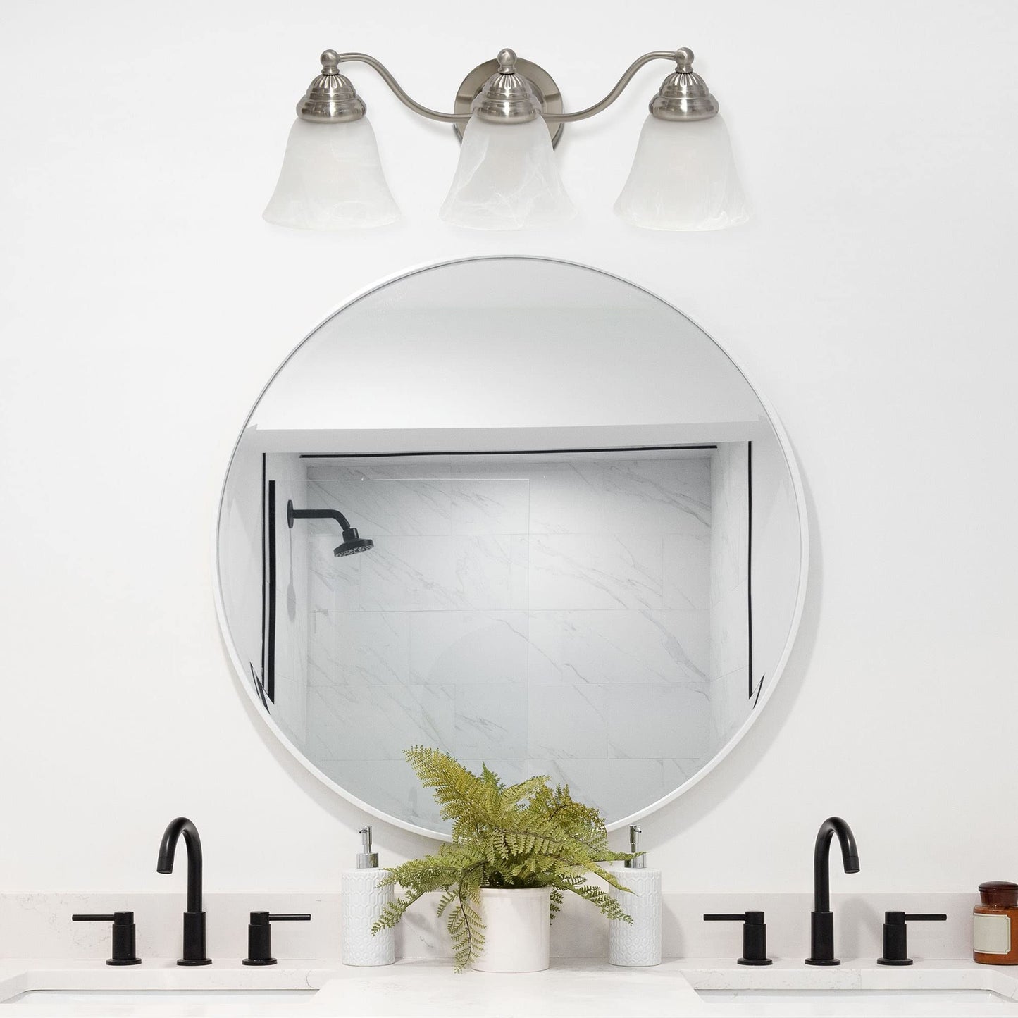 Simple Designs VT1023-BSN 19.25" Classic 3 Light Winding Metal and Frosted Marble White Bell Shape Glass Shades Decorative Wall Mounted Vanity Fixture