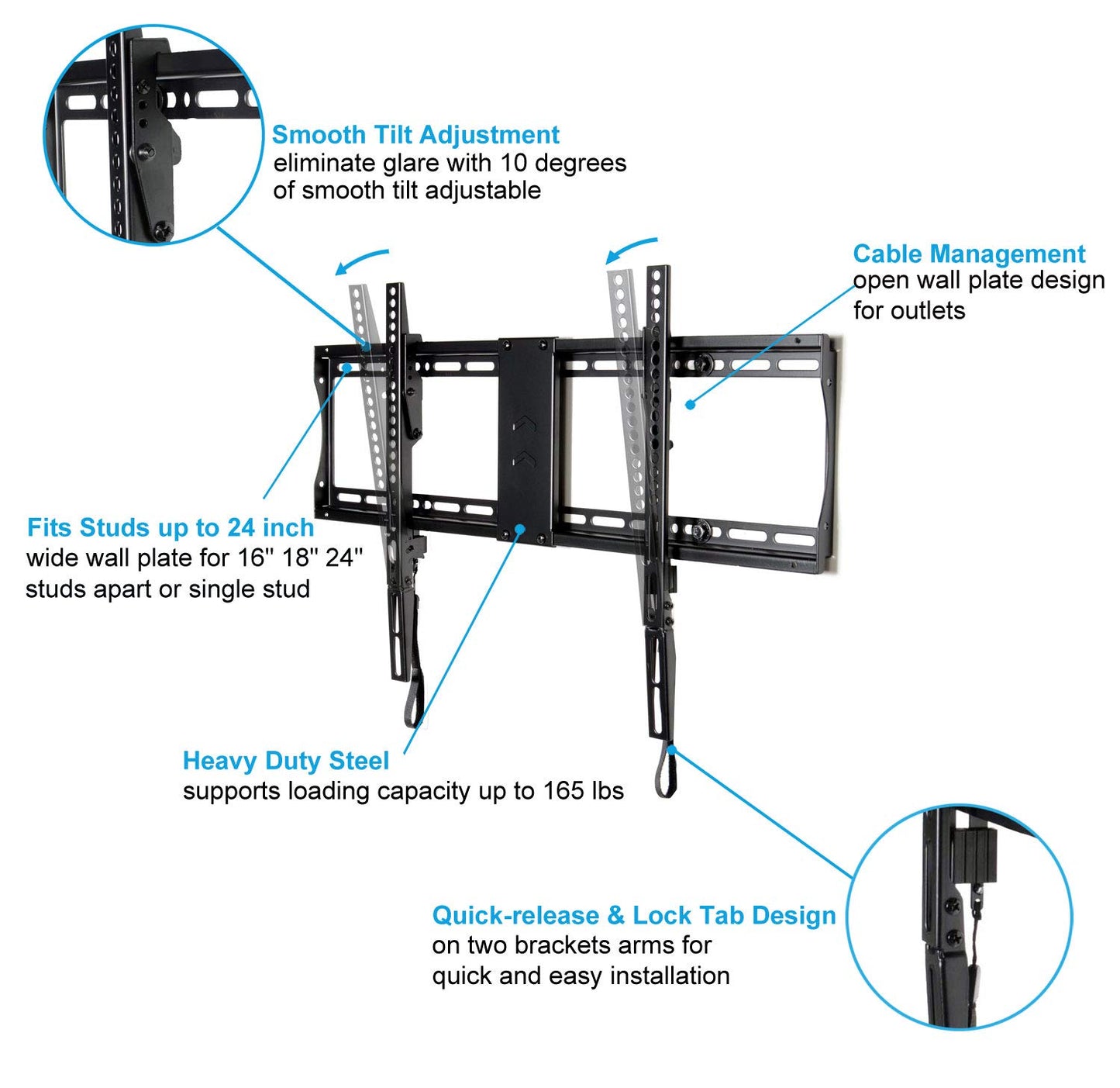 VideoSecu Tilt Flat Screen TV Wall Mount Bracket for 37" 40" 42" 46" 47" 50" 52" 55" 58" 60" 62" 63" 65" 70" LCD LED Max VESA 700x400mm with 7 ft HDMI