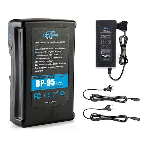 REYTRIC 95Wh(6600mAh) V Mount/V-Lock Battery with D-tap Output Charger and D-Tap Cable Compatible Video Camera Camcorder Broadcast LED Light