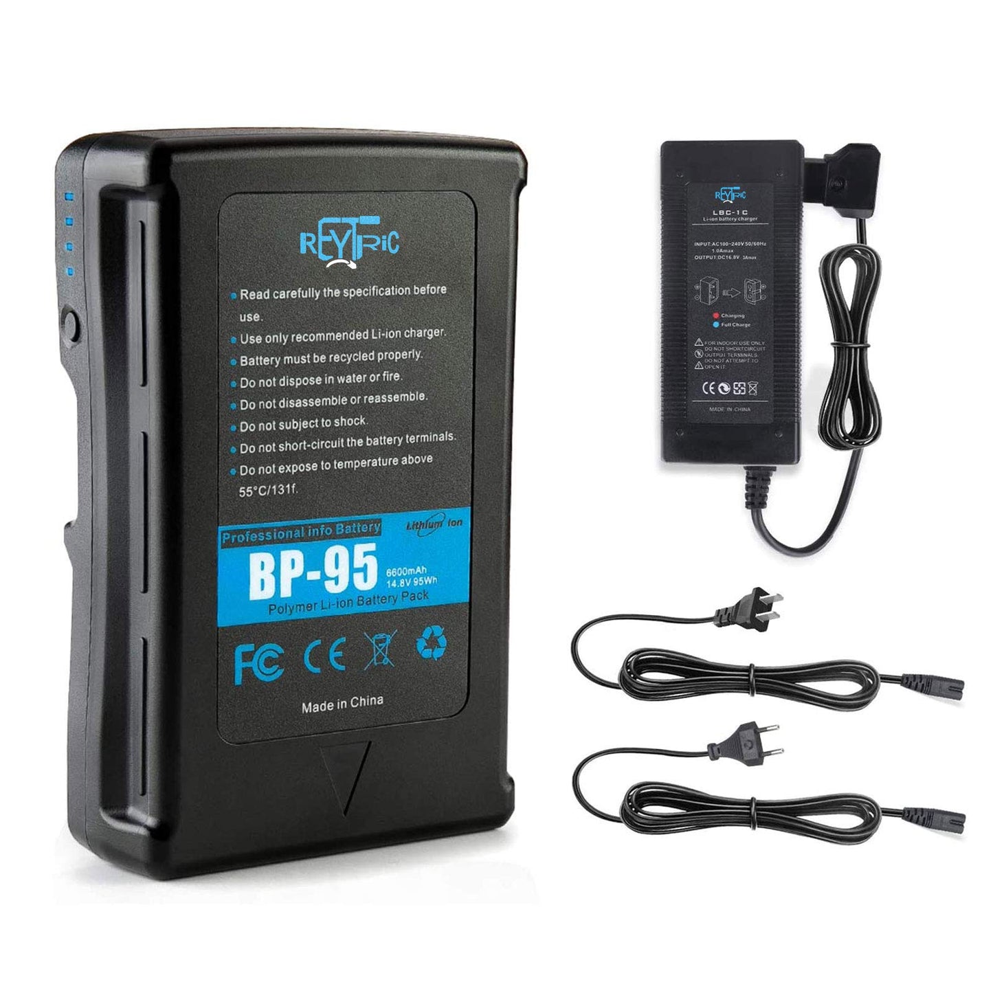 REYTRIC 95Wh(6600mAh) V Mount/V-Lock Battery with D-tap Output Charger and D-Tap Cable Compatible Video Camera Camcorder Broadcast LED Light
