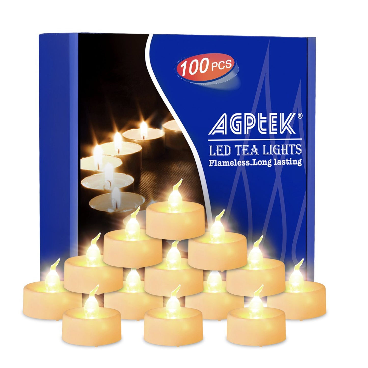 AGPTEK Tea Lights,100 Pack Flameless LED Candles Battery Operated Tealight Candles No Flicker Long Lasting Tealight for Wedding Holiday Party Home