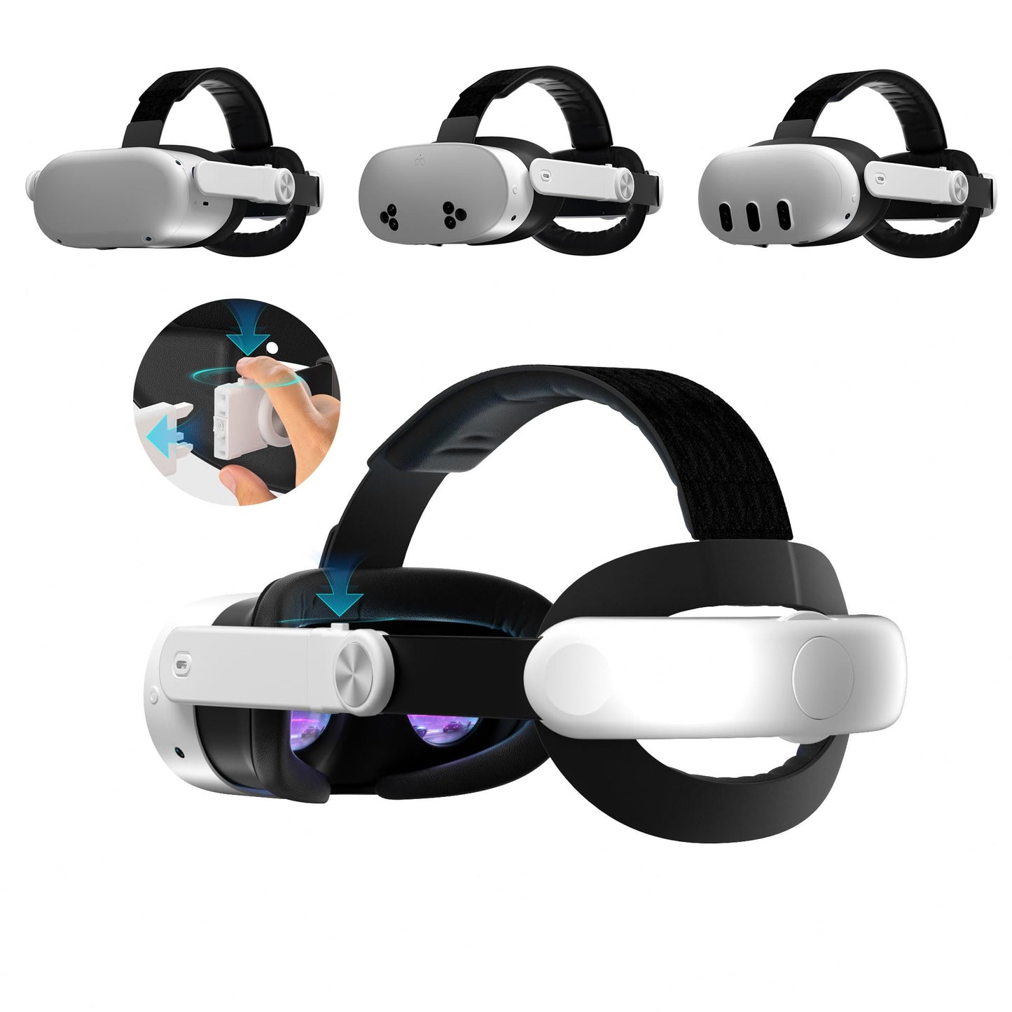 WOUNMTT Head Strap for Oculus Meta Quest 3/3S/Quest 2 - One-Click Release VR Headset Strap with Adjustable Dial, Universal Quick-Conversion Design