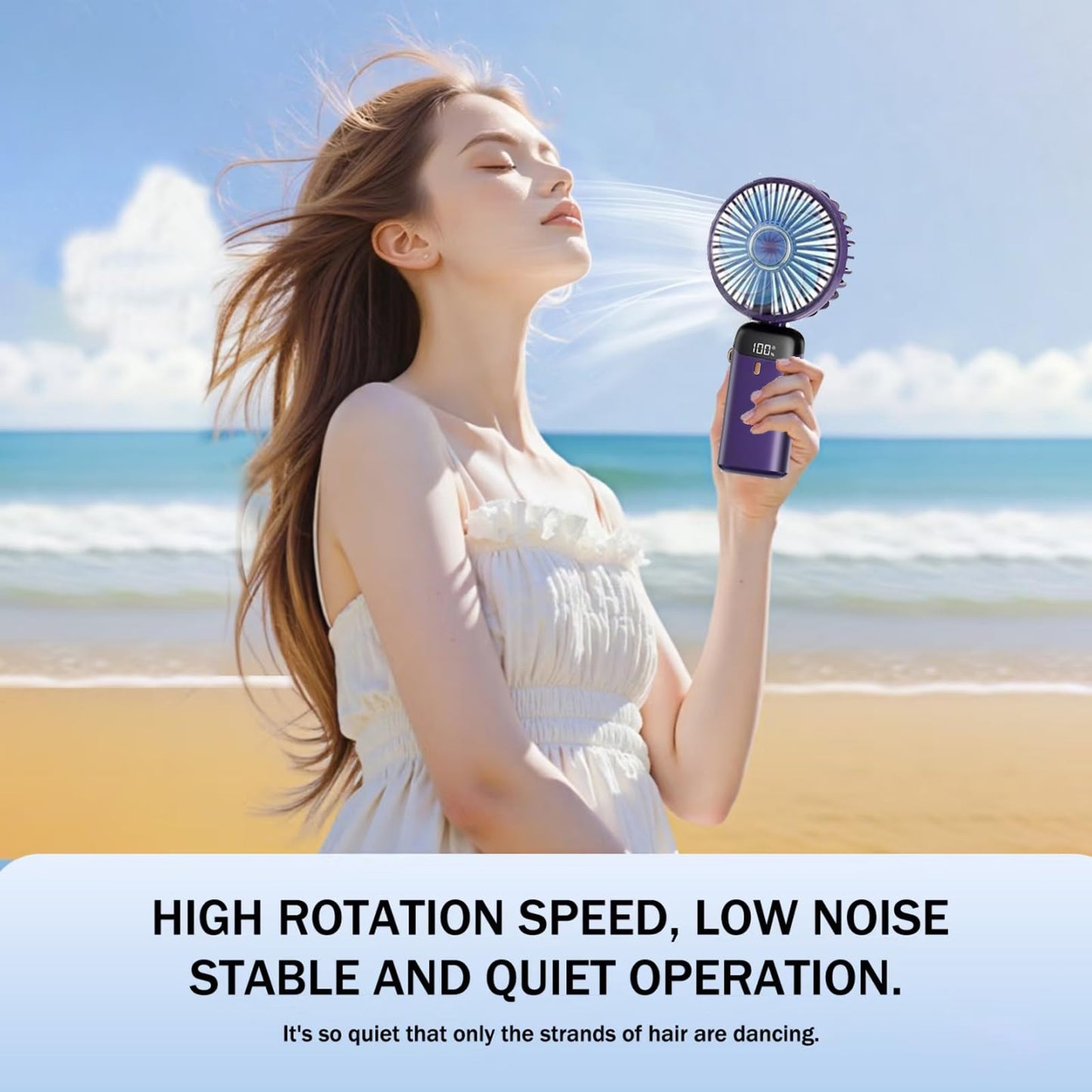 LXSMPWY Handheld Mini Fan 1200mAh 5 Speed with Digital Display - Purple