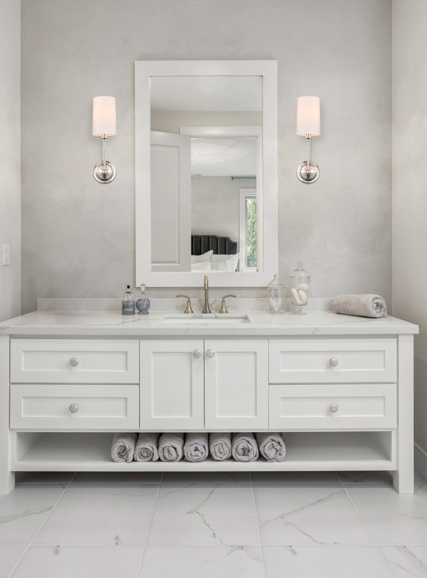 Innovations Lighting 372-1W-PN-S1 Giselle 1-Light Dimmable Wall Sconce Light Fixture with Off-White Shade for Hallway, Bedroom, Dining Room, or Office