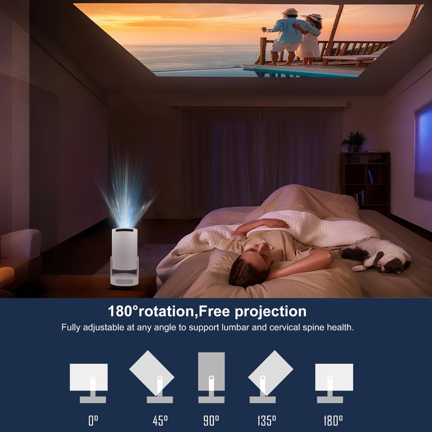 YENOCK Mini Portable Projector with TranScreen App , Smart Movie Projector for TV Stick, Smartphone, iPhone & USB , 4K HD Support, Bedroom