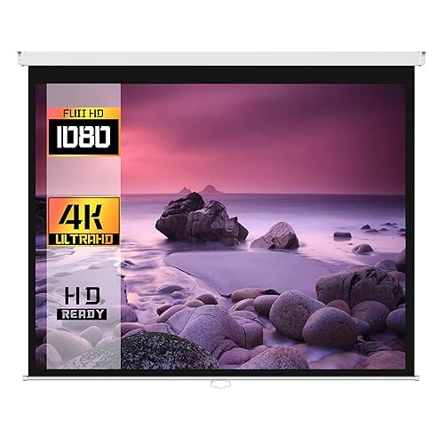 ProHT 84" Manual Projection Screen (05350), 16:9 Aspect Ratio, Pull Down Projector Screen, Matte White, Home Theater/Cinema or Presentation Platform