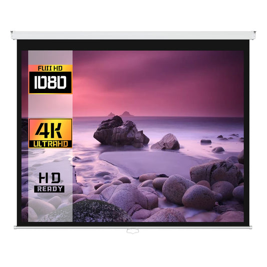 ProHT 84" Manual Projection Screen (05350), 16:9 Aspect Ratio, Pull Down Projector Screen, Matte White, Home Theater/Cinema or Presentation Platform