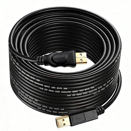 wawpi USB Cable 25 ft Gold-Plated USB 2.0 Cable - A-Male to B-Male - Printer/Scanner-25 Feet (8 Meters)