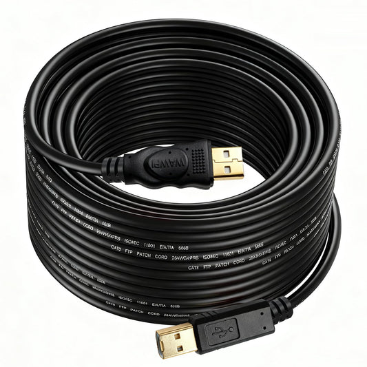 wawpi USB Cable 25 ft Gold-Plated USB 2.0 Cable - A-Male to B-Male - Printer/Scanner-25 Feet (8 Meters)