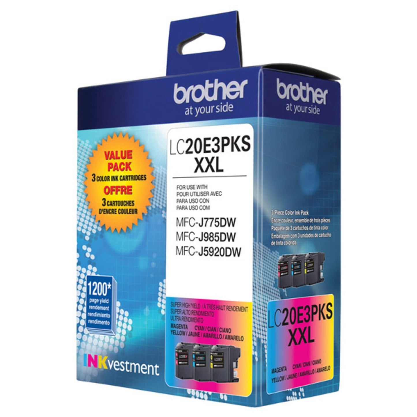 Brother Genuine High Yield Color Ink Cartridge, 3 Pack of LC20E, Replacement Color Ink Three Pack, Includes 1 Cartridge Each of Cyan, Magenta